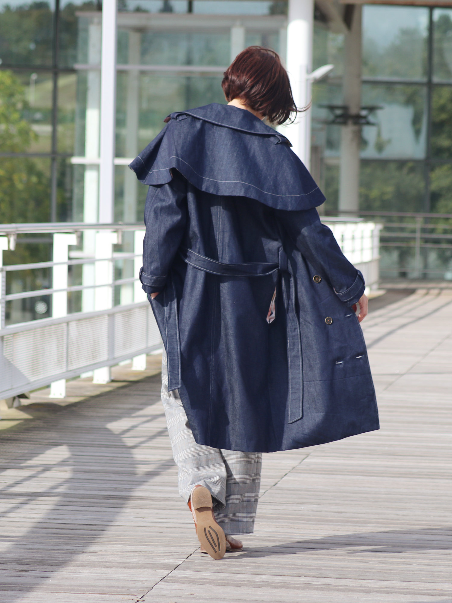 Veste En Jean Femme Longue Style Trench-coat - Denim Bleu, Manches Longues, Fermeture Boutons - Taille L