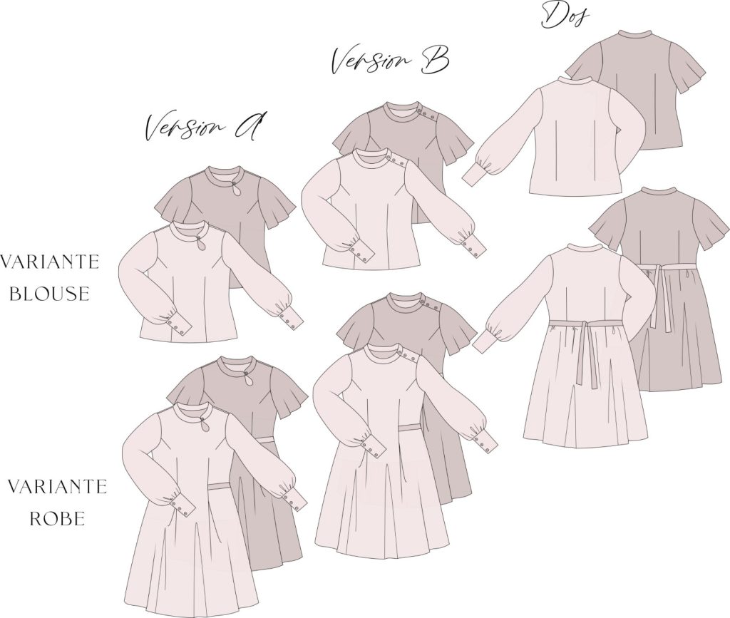 Schéma technique du patron de couture Marla blouse robe cintrée sewing soon